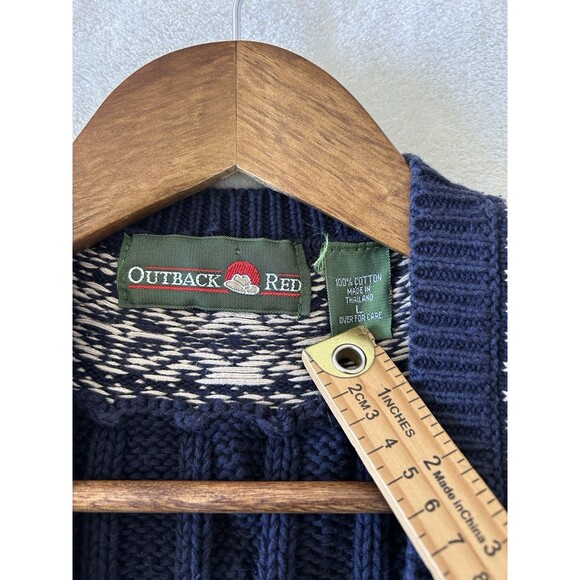Outback Red Sweater Vest Large Cable Knit 100% Cotton Navy Preppy Academia VTG - Picture 8 of 8